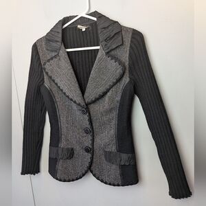 VEX COLLECTION 98% Wool Women Blazer Buttons Closure Stretch Sleeves Gray Black